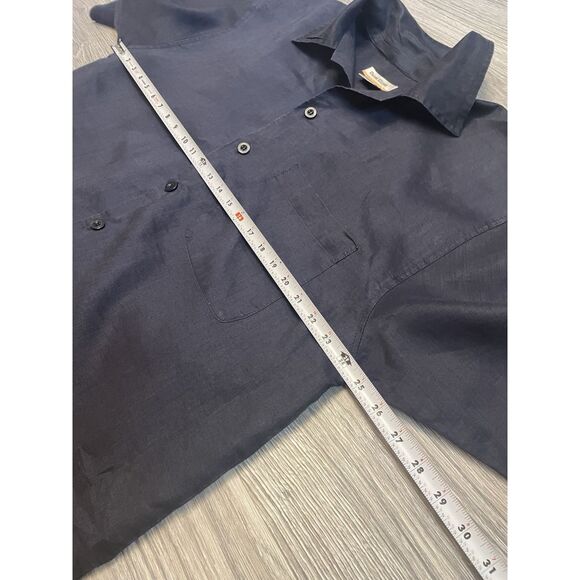 Daniel Ellissa 100% Linen Suit Set Navy Blue Short Sleeve Shirt Pants L 34 Luxe - Picture 4 of 14